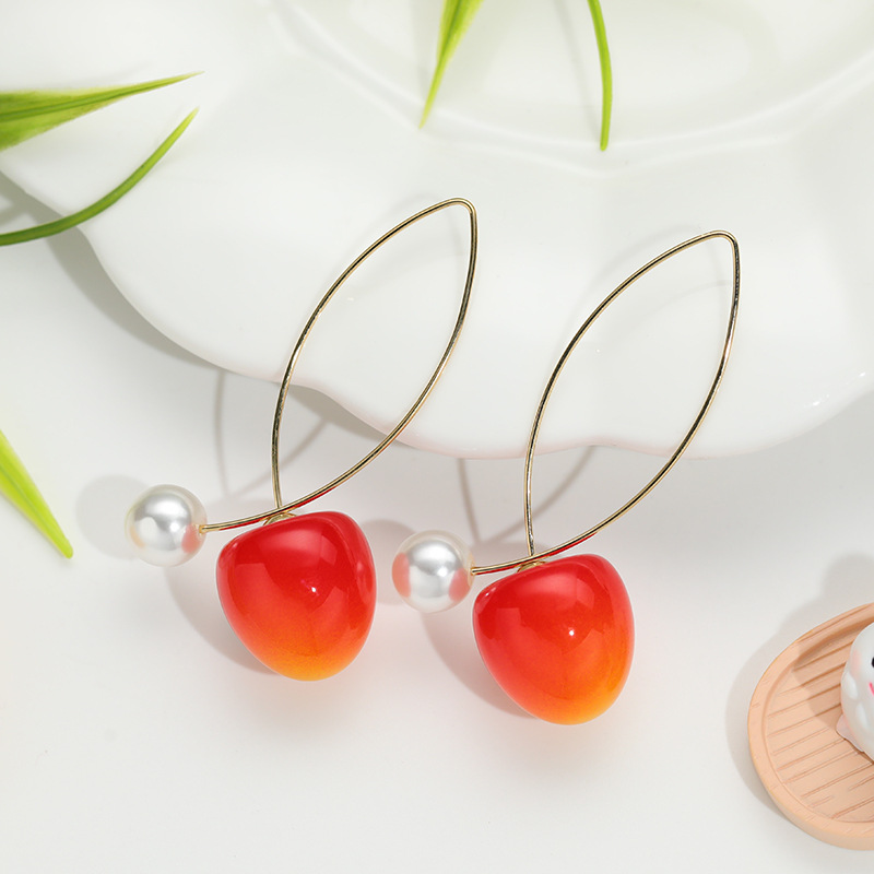 Aretes de cereza roja para mujer – colgante exquisito, fruta de imitación versátil, nuevo estilo