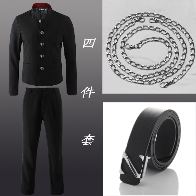 ZS02. (재킷 + 스트레이트 팬츠 + 랜덤 바지 체인 + 긴팔 흰색 티셔츠) + 검은색 벨트