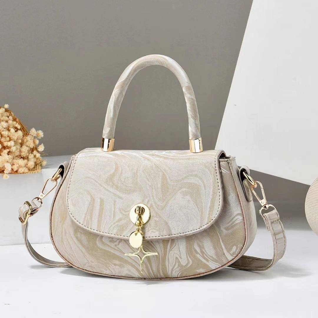 Elegant, Classic Style Style Oval Shape Women's Pu Leather Star Elegant Classic Style Sewing Thread Oval Flip Cover Shoulder Bag