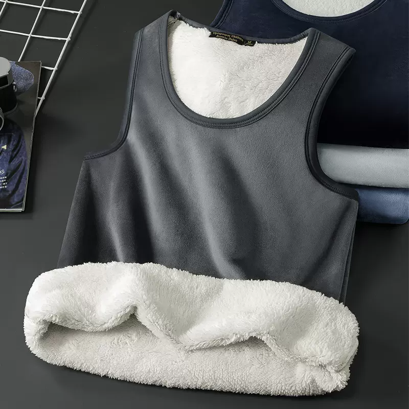 羊羔绒加绒加厚保暖背心男内衣秋冬修身坎肩无袖马甲内穿打底上衣