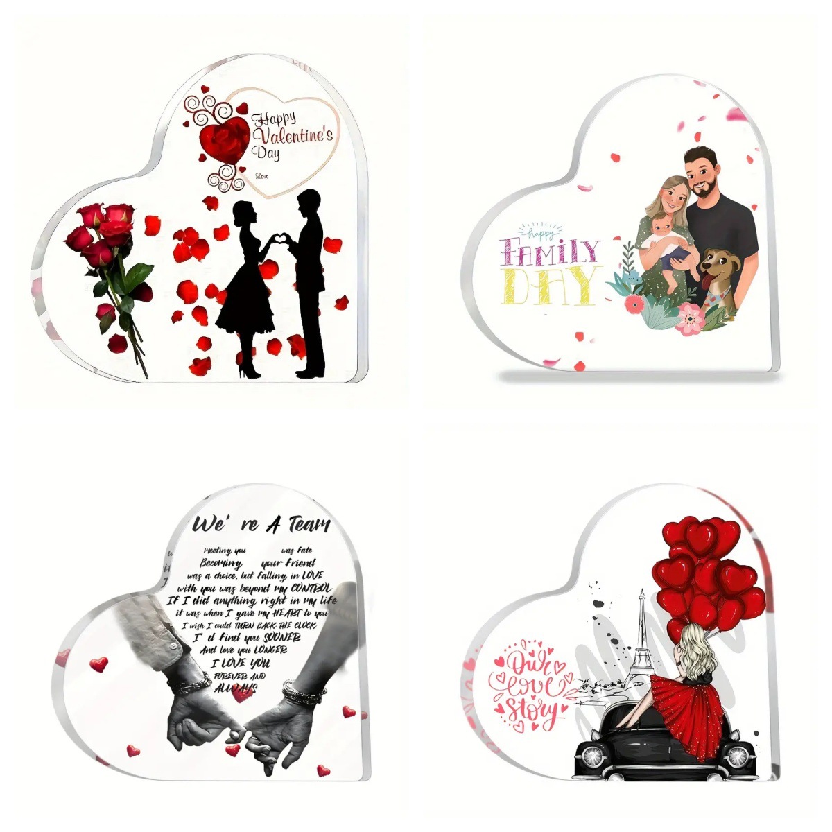 跨境新品热卖爱心透明亚克力桌面装饰情人节礼物摆台专属摆件