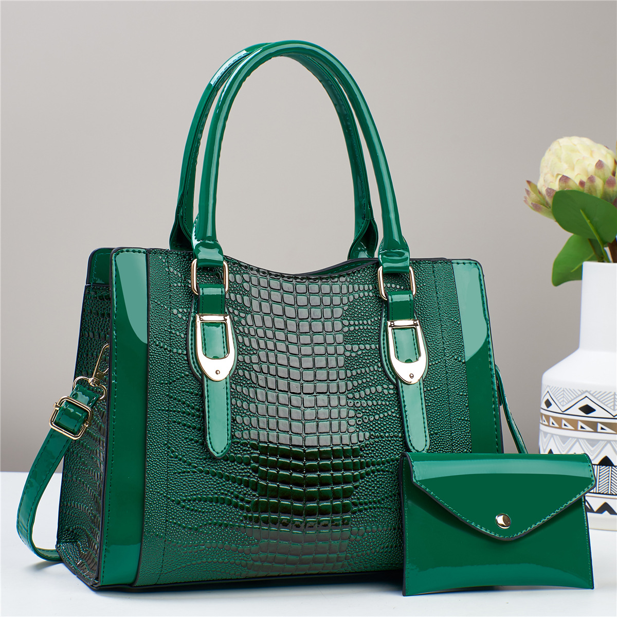 Bolsas de dos piezas, bolsas de gran capacidad, bolsas de mano con patrón de cocodrilo, bolsas de hombro casuales de moda, bolsas de mochila transfronterizas.
