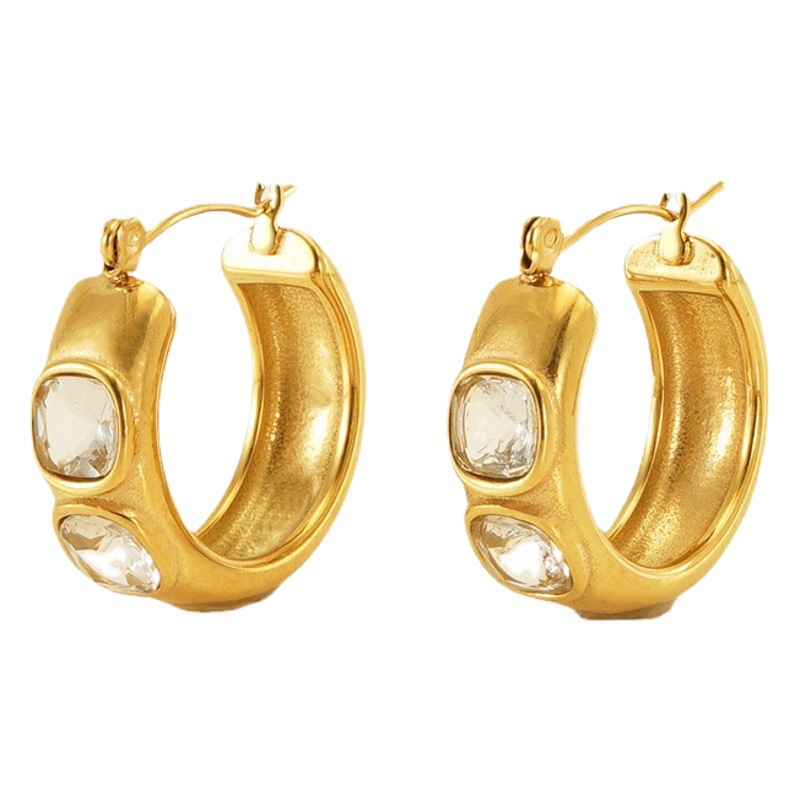 2023 transfronterizo nuevo 18K pendientes de acero inoxidable con incrustaciones de zirconio chapado en oro de 18K de alta calidad pendientes de temperamento de diseño