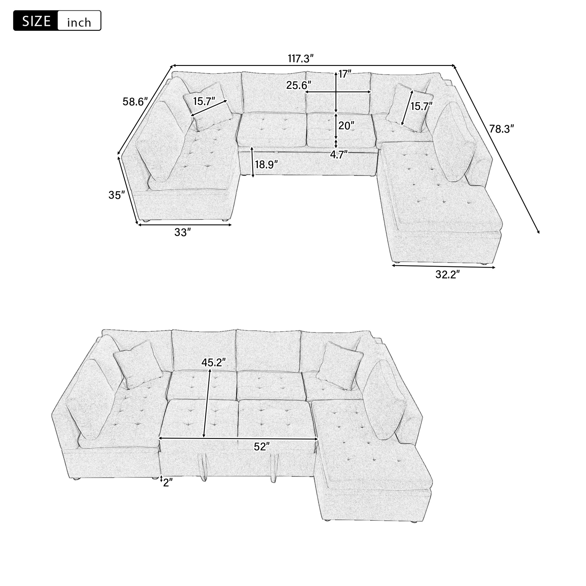 Amazon el mismo tipo de tela comprimida segmento módulo de sofá de combinación libre PP almohada de algodón esponja sofá grande L