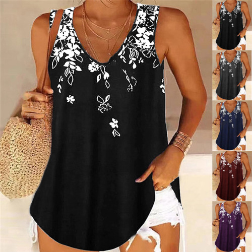 European and American Summer TEMU Independent Site: Women's Loose V-Neck Gradient Sleeveless Printed Top Vest