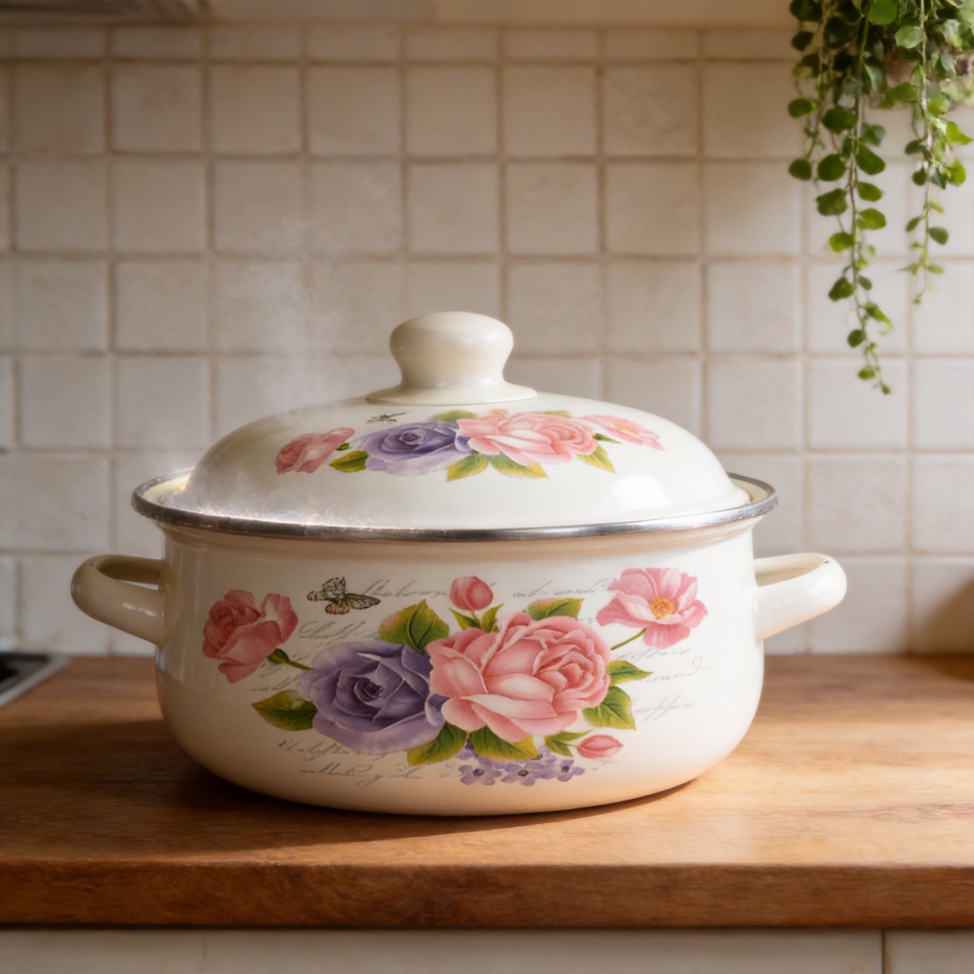 Old-Fashioned Enamel Lard Bowl with Lid, Thickened Enamel Container for Storing Lard, Enamel Bowl with Double Handles, High Temperature Resistant
