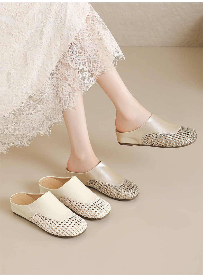 Dép mule nữ quai đan kiểu Brecken, đế bệt dáng lười — K390 Vàng chi tiết 11