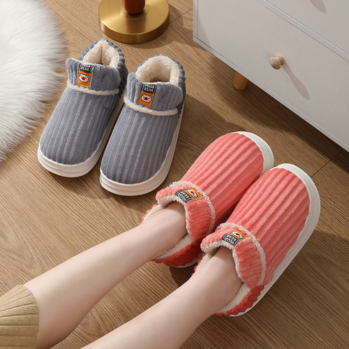 New  High-Top Couple Cotton Slippers for Women, with Heel for Winter Outdoor Wear, Fleece Lined, Warm and Thick Flat Sole Cotton Shoes for Men