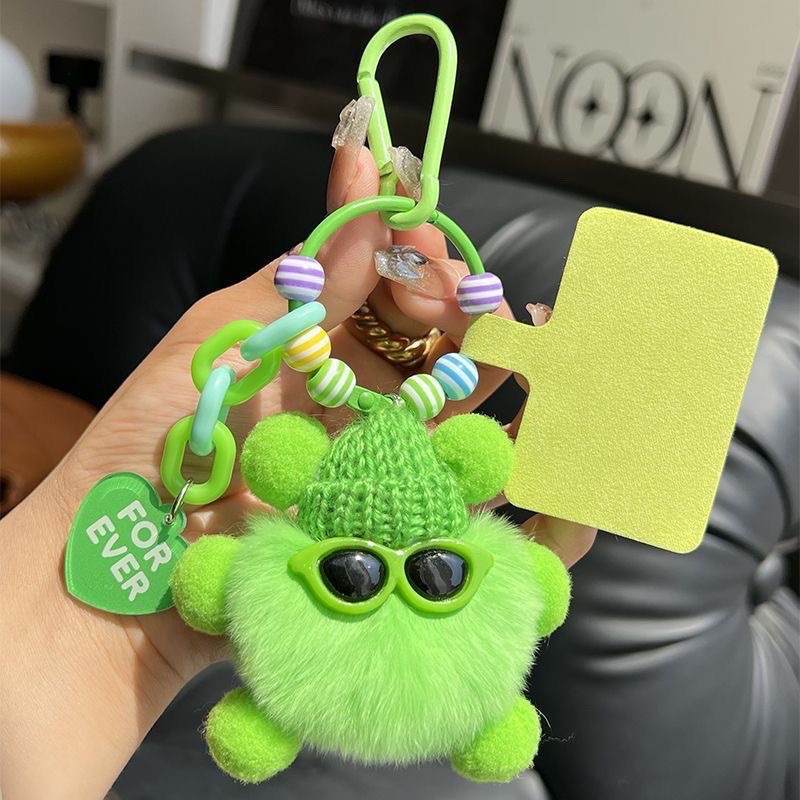 Niedlicher Rex-Kaninchenfell-Schlüsselanhänger mit kleiner Kohlekugel für das Auto, für Frauen, exquisiter Internet-Promi-Plüsch-Rucksack zum Aufhängen_voghion.com