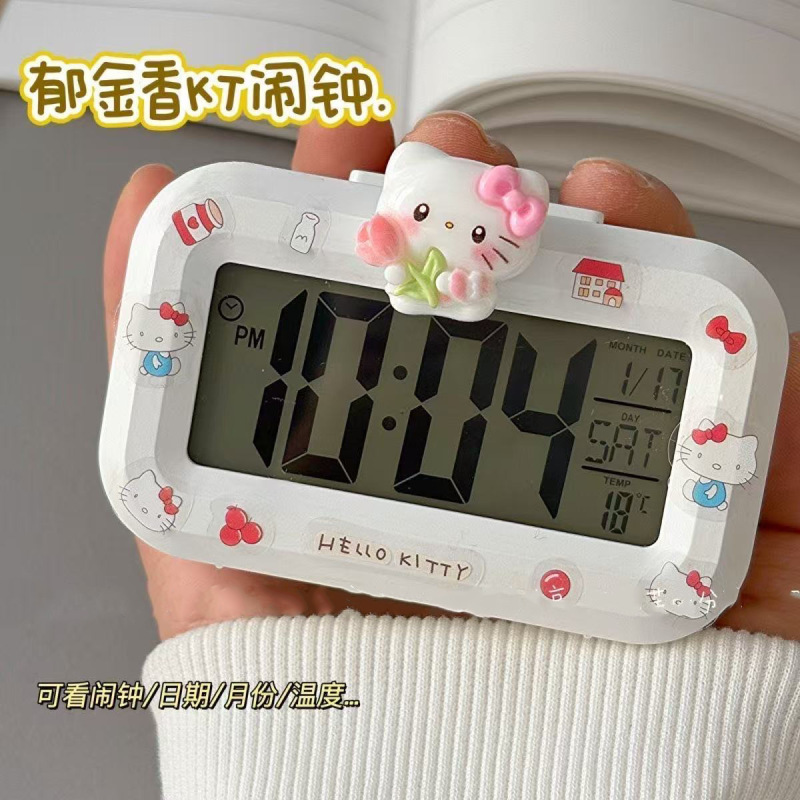 可爱kitty猫多功能闹钟床头时钟学生宿舍计时器桌面迷你闹钟|undefined