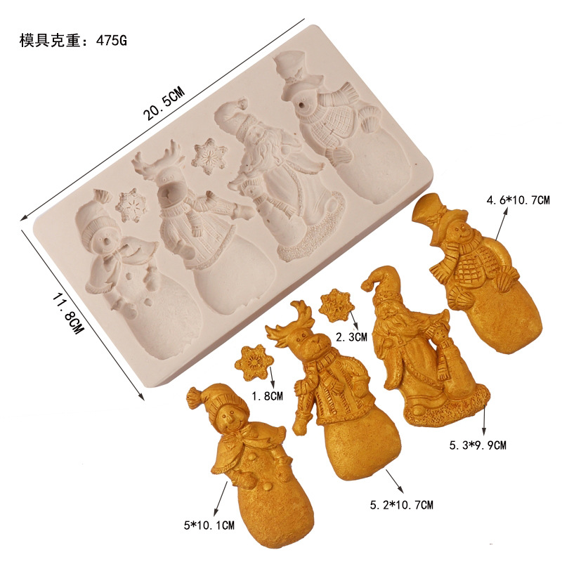 Serie de Navidad Santa Claus molde de silicona muñeco de nieve Fondant molde de pastel de chocolate molde de hornear epoxi