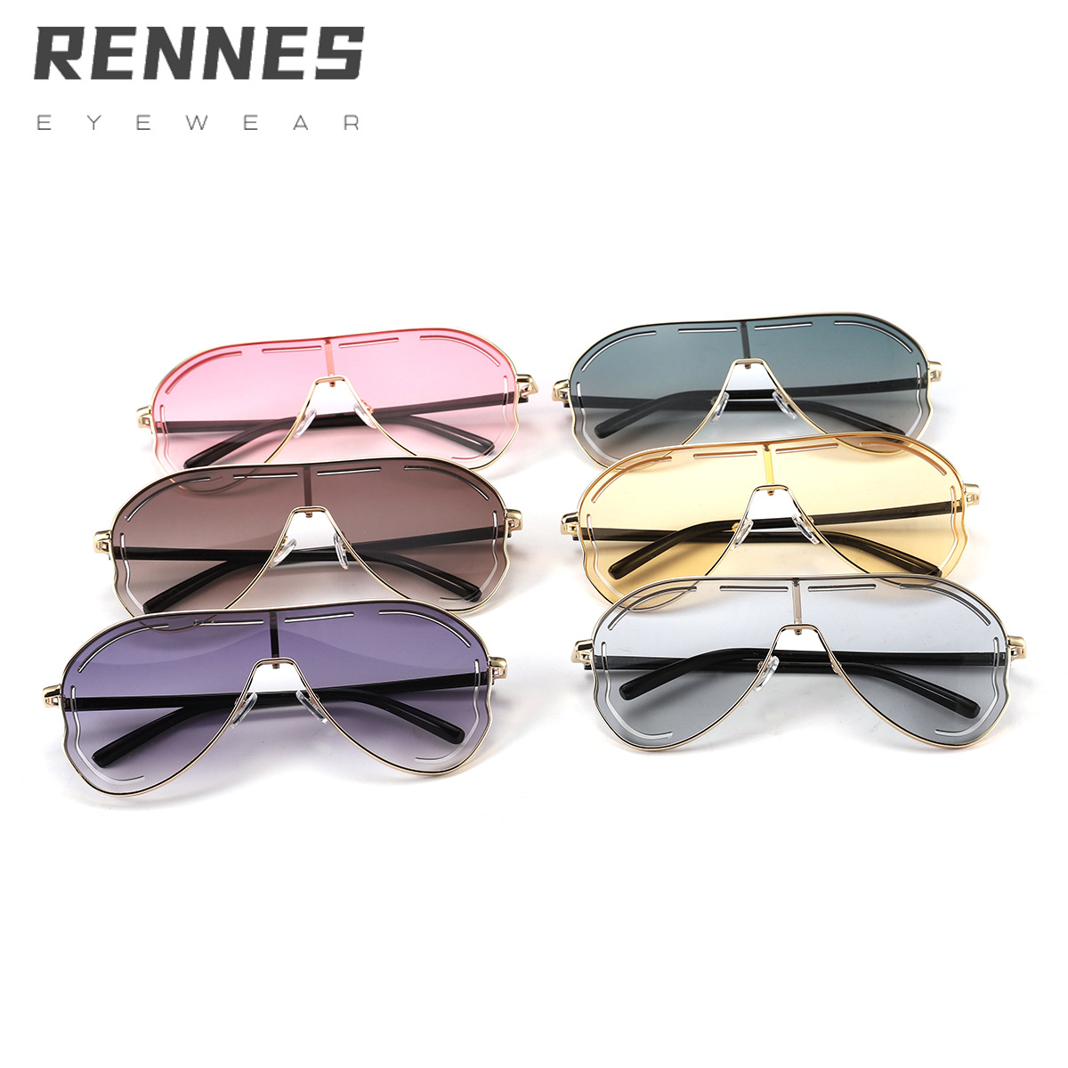 Gafas de sol de una pieza de montura grande europeas y americanas para mujer, espejo de sapo de protección UV hueco de alta gama para exteriores, sunglasses