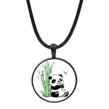 国宝熊猫竹子项链饰品女生小众黑色毛衣链水晶玻璃黑白熊猫吊坠