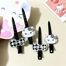 新款愤怒猫咪黑色细闪发夹卡通无痕一字定位刘海侧边少女化妆发卡