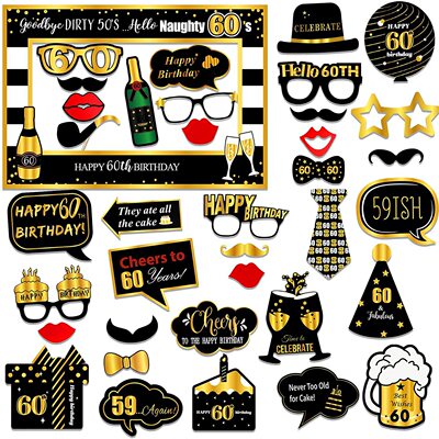 30-60成人周岁生日派对拍照道具 黑金纸相框生日派对装饰用品|ms