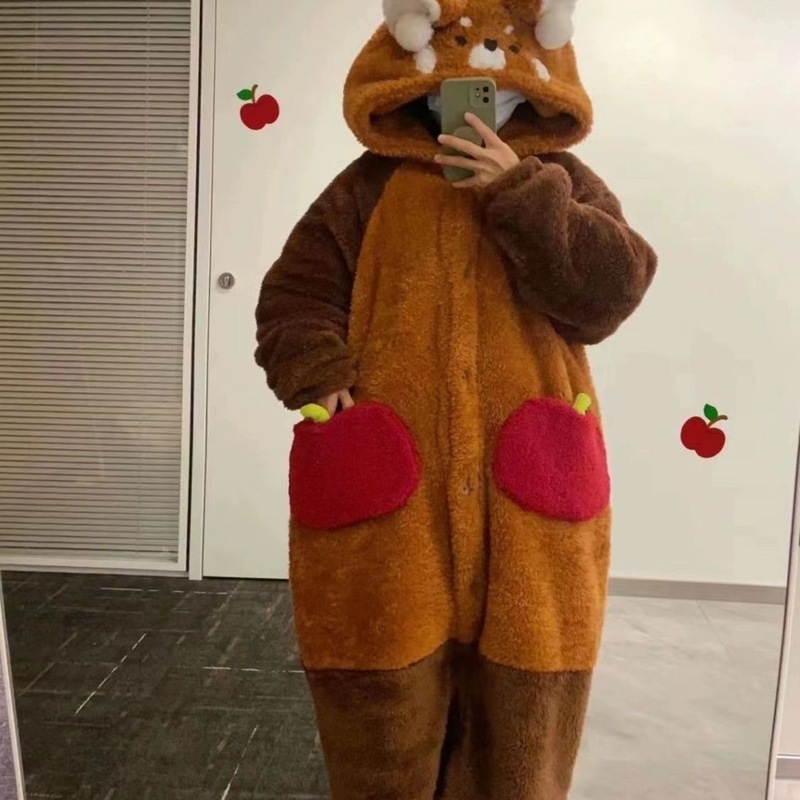 特価!! かわいいアライグマのパジャマ女性の冬の新しいベルベットはサンゴのベルベットの保温家の服のパジャマを厚くした|undefined