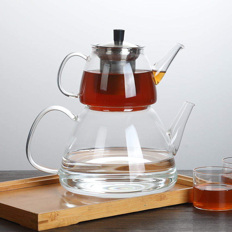 Cross-Border Large-Capacity Glass Teapot Set for Home Use, High Borosilicate Glass Water Boiling and Tea Brewing Pot, Turkish Black Tea Pot Set