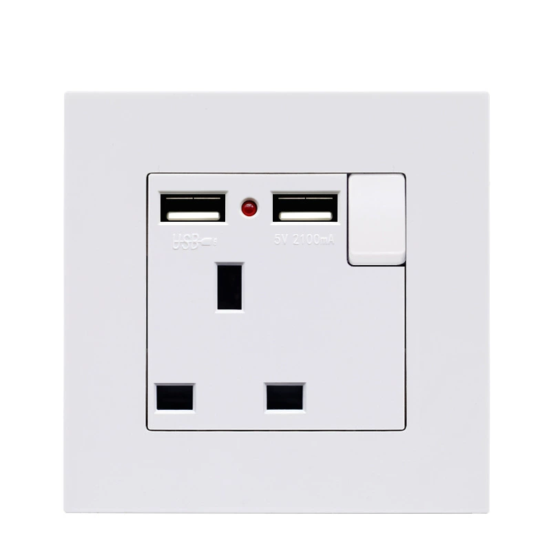 Тип 86/146, один открытый 13А, двойной USB, для Гонконга и Сингапура, британский стиль, лицевая панель для зарядки