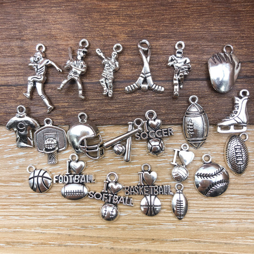 1 New Antique Silver Alloy Sports Series Simulation Basketball Baseball Pendant Necklace Accessory DIY Decorative Accessories