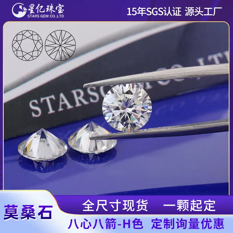 H色123克拉莫桑石裸石批发厂家直销VS1净度圆形莫桑裸石一件代发