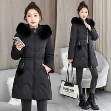 中长款修身大毛领棉服2025新款带毛球显瘦保暖棉衣外套洋气外套