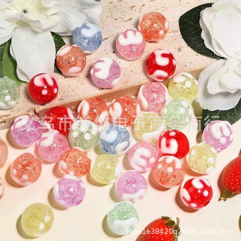 Acrílico goteo de aceite pintado esferas grietas pintadas a mano esferas hechas a mano diy accesorios de joyería de cadena de teléfonos móviles esferas sueltas