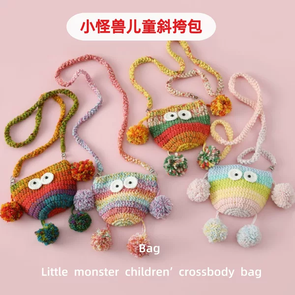 Christmas Crochet Handmade Gift for Kids, Little Monster Children's Crossbody Bag, Kids' Street Style Daily Woven Bag