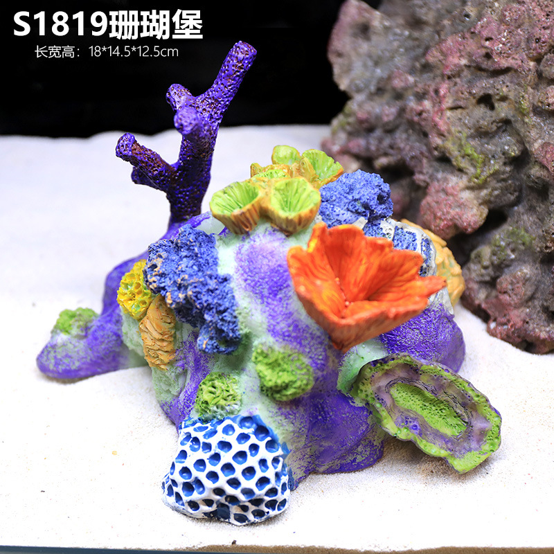 Simulación de árbol de coral falso, pequeña pecera, paisajismo, paquete completo, decoración de rocalla, tanque de agua, paisaje, agua, pasto, peces y camarones, casa de refugio