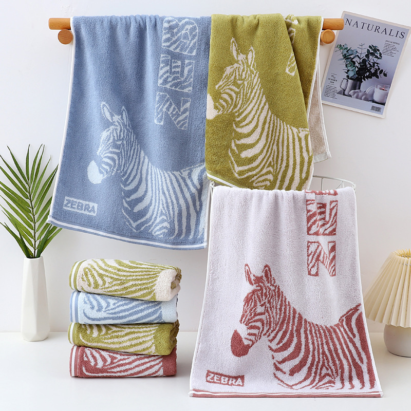 Towel Made of Bamboo Fiber with Jacquard Zebra Pattern, Enlarged and Thickened, Soft for Face Washing, Direct from Manufacturer, Facial Towel for Home Use