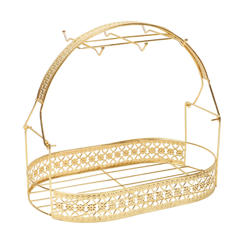 Seis tazas platillo taza de café estante taza de cerámica oro creativo estante de hierro tallado encaje rack de almacenamiento fabricante europeo