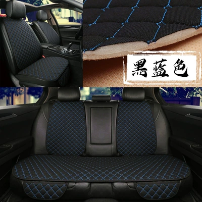 of five-seat linen seat cushion a — Universal seat cover - seven-piece-set-black-and-blue-linen