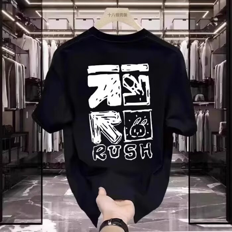 Heavyweight Men's Short-Sleeve Printed Trendy T-Shirt 2025 Summer Casual Hong Kong Style Half-Sleeve Couple Outfit Top