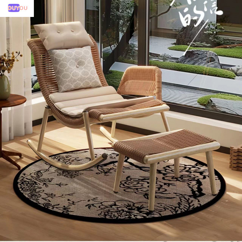 Rattan Chair Adult Home Living Room Outdoor Rocking Chair Lounge Chair Single Lazy Sofa Chair Balcony Courtyard Retro Rocking Chair