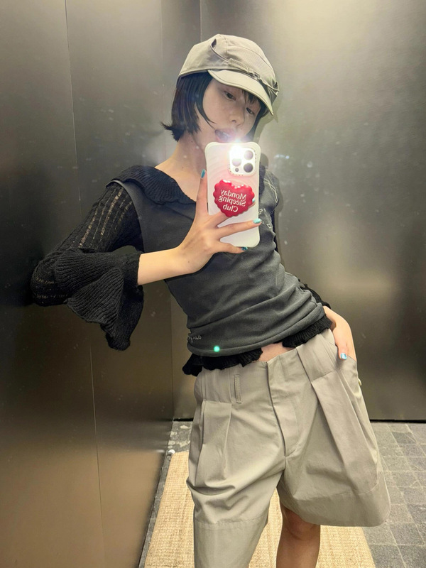 low classi * ストレートプリーツカジュアルショーツ女性の Nanyou 高品質 2025 夏の新スタイル折り返しハイウエスト|undefined