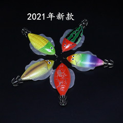 New wooden shrimp squid hook flat wooden shrimp balanced shrimp artificial bait simulation bait feather bait 10CM14G factory supply