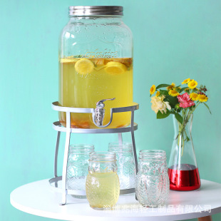 8L Glass Juice Jar with Faucet Wine Bottle Cold Kettle Homemade Beverage Fruit Tea Beer Coke Bucket