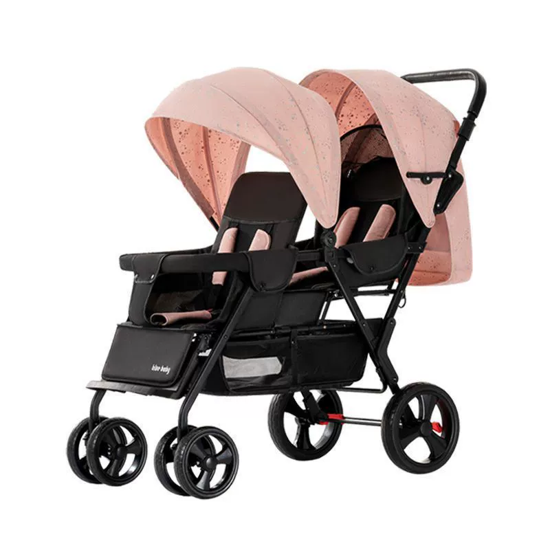 Folding stroller for twins, children's trolley for double with seat, can sit and lie