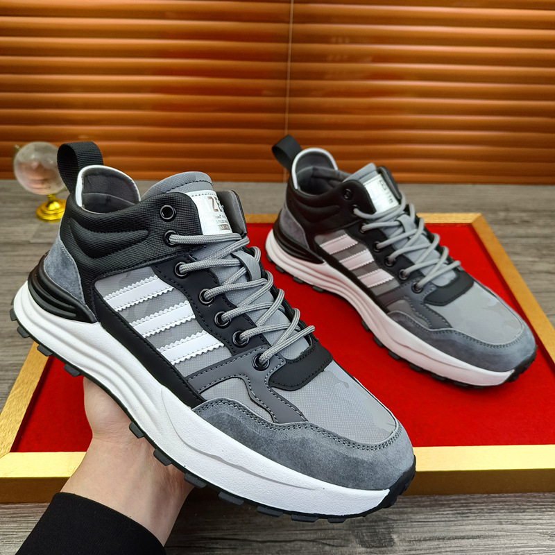 High-Quality Autumn and Winter Velvet Men's Shoes Genuine Leather Forrest Gump Sports Trendy Shoes High-Top Fashion Versatile Casual Shoes Lace-Up Cotton Shoes