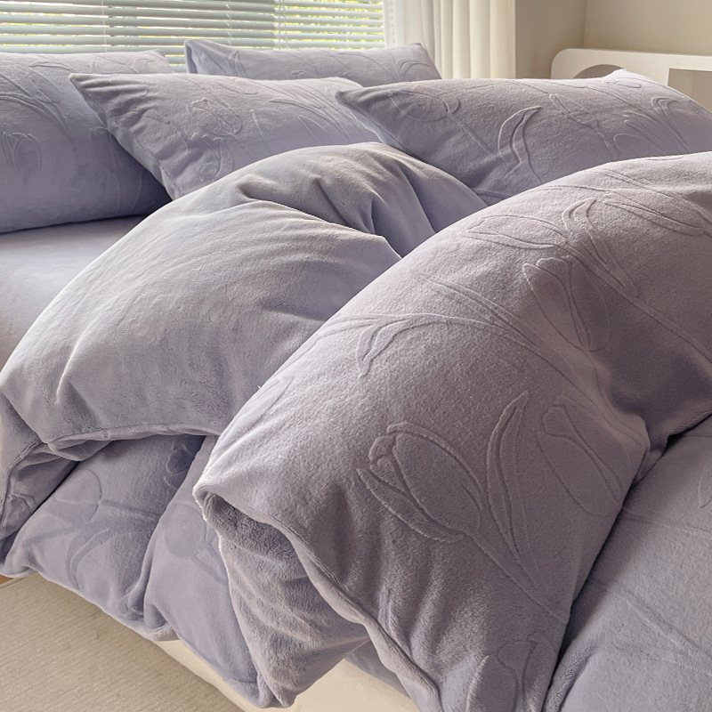 Invierno de invierno tallado de cuatro piezas de cama de coral de invierno de invierno de lana de 2025 nuevo tipo de tela de flanela de cama