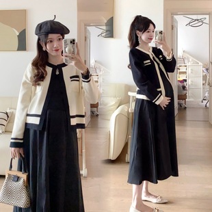 Pregnant women's clothing autumn clothing suit fashionable elegant Chanel style knitted cardigan vest dress age-reducing fashionable two-piece suit