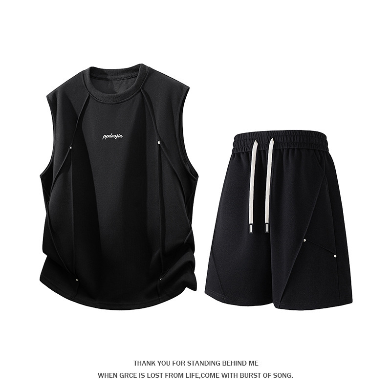 Huacotton Letter-Studded Deconstructed Vest and Shorts Set Dt62143+Dk6634 Special P45 Recommended Retail Price 108
