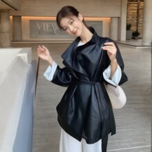 PU皮风衣外套女2025秋冬新款韩版设计感宽松显瘦休闲气质皮衣
