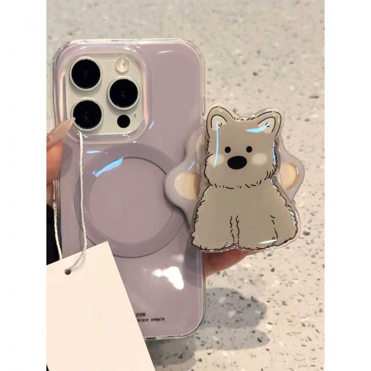 Soporte Magnético para Teléfono con Piedras Preciosas en Gris Humo Estilo Coreano, Compatible con iPhone 17 Pro Max, Apple 14/15, Funda para Teléfono 16