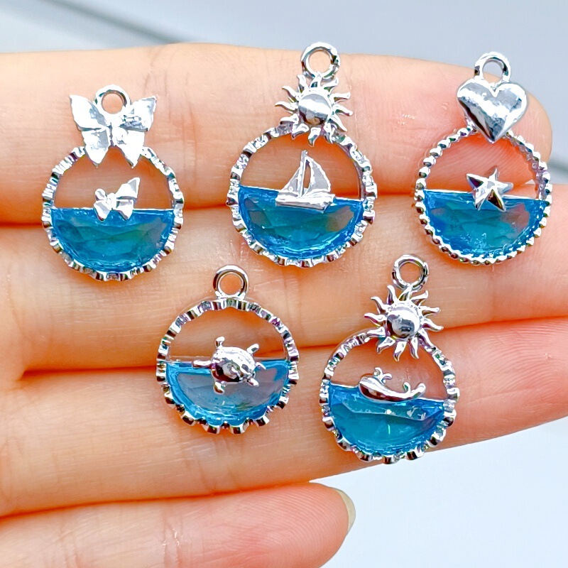 Cross-border Hot Selling silver Color Preservation Whale with You Blue Ocean Series Pendant Pendant Ninety Japanese and Korean DIY Accessories