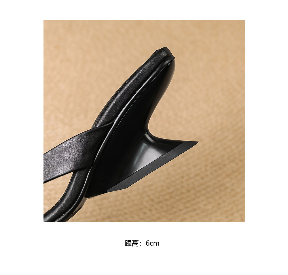 Sandal cao gót nữ hở mũi đính đá lấp lánh, gót 6 cm, mùa hè — đen chi tiết 18