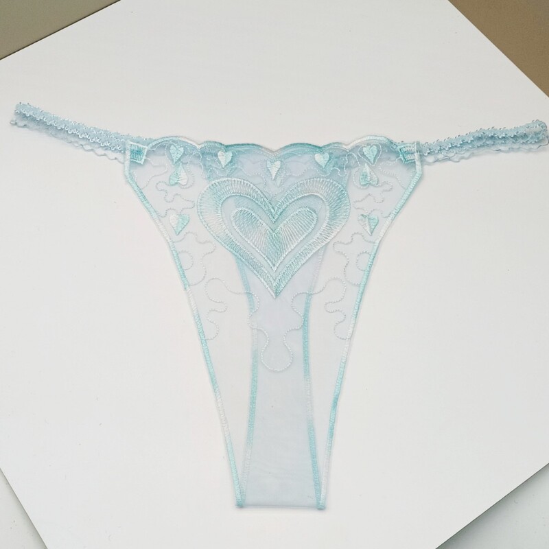 Women's sexy perspective hollow lace embroidery thong transparent love mesh embroidery cross-border