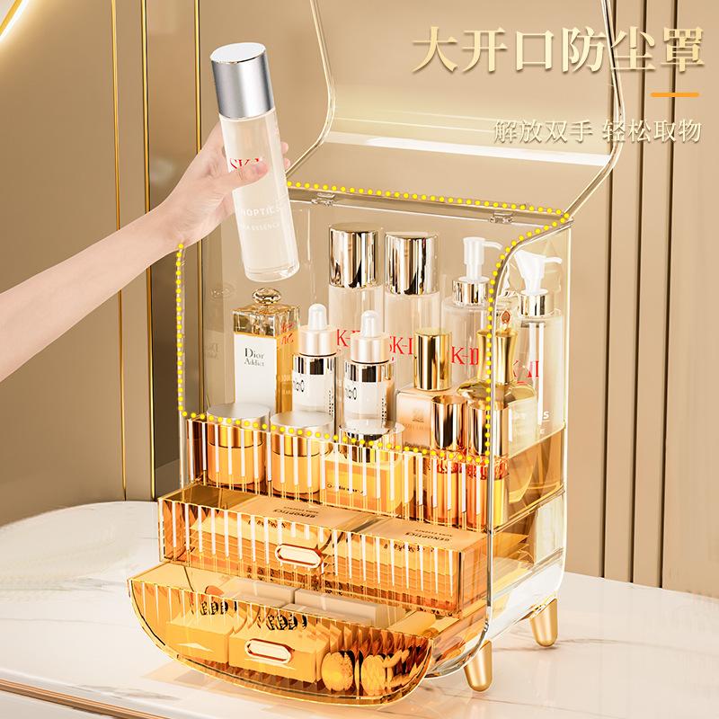 Caja de acabado de productos de cuidado de la piel de escritorio red cajón de gran capacidad estante de joyería caja de almacenamiento de cosméticos transparente a prueba de polvo image 5