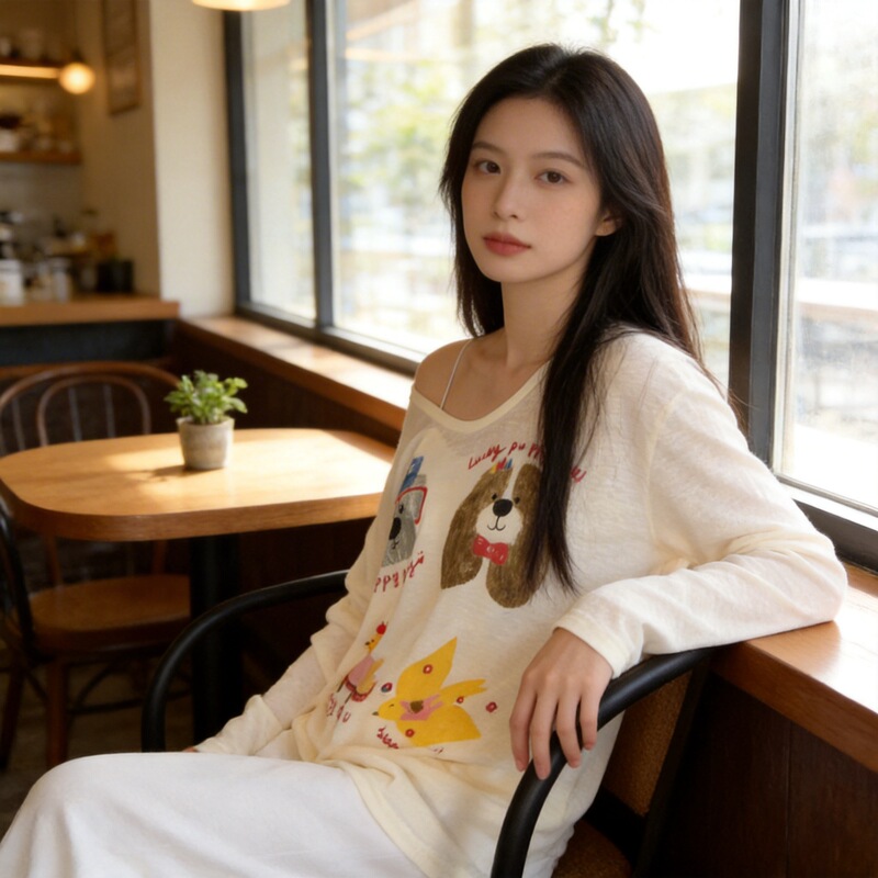 Niche fun printed long-sleeved T-shirt women's thin sunscreen top autumn fashionable lazy loose design sense blouse