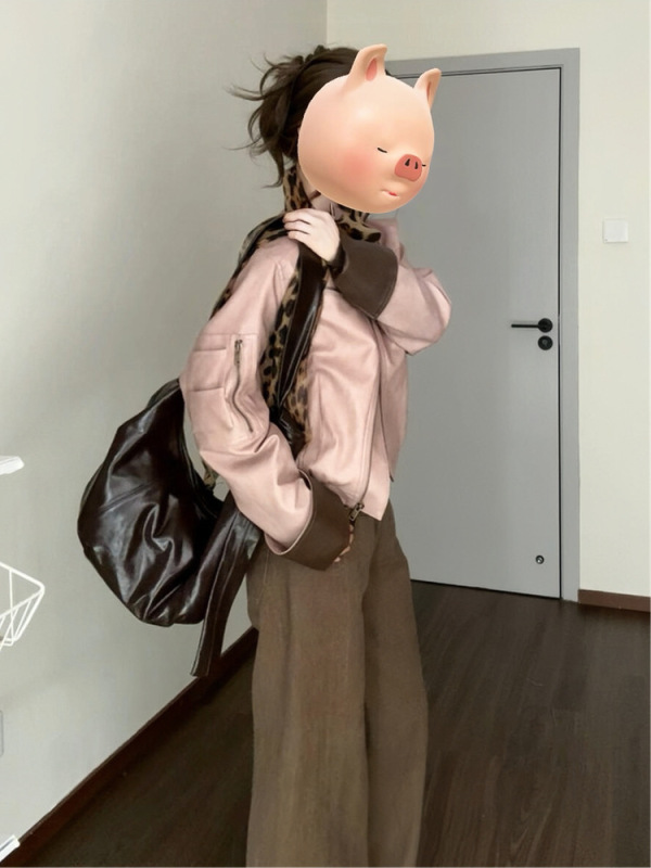 早秋搭配一整套大码胖mm夹克皮衣打底衫阔腿裤时尚减龄三件套装女|undefined