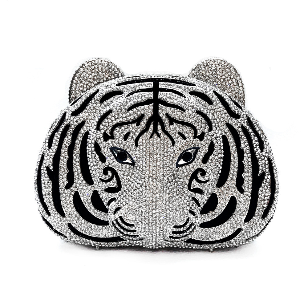 Big tigre cabeza de diamante bolsa de diamante metal vacío bolsa de cena AliExpress bolsa de banquete para mujeres amplificador teléfono móvil